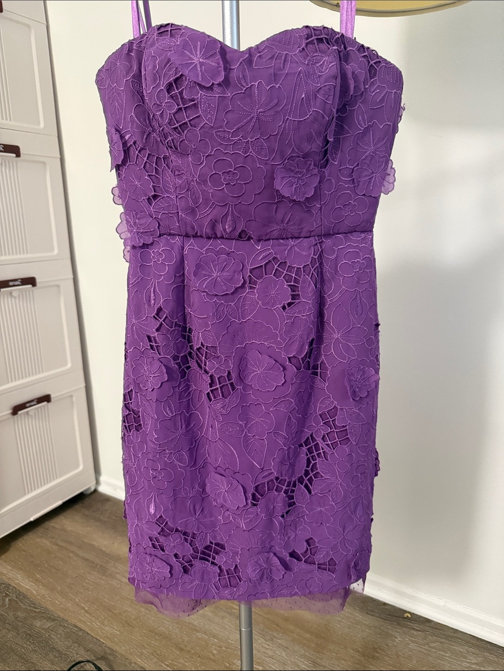 Strapless Floral Lace Purple Dress